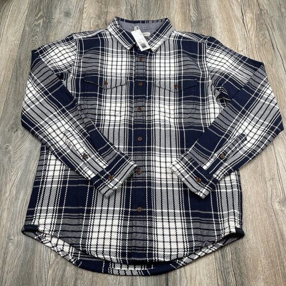 Outerknown Blanket Shirt Multicolor Plaid Navy White Button Up M Medium NEW - Picture 1 of 10